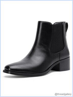 Women's Chelsea Ankle Boots Square Toe Pull-On Low Block Heel Faux Leather
